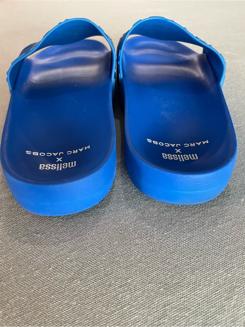 Melissa x Marc Jacobs Royal Blue Logo Jelly Slides Designer Athleisure - Picture 3 of 6